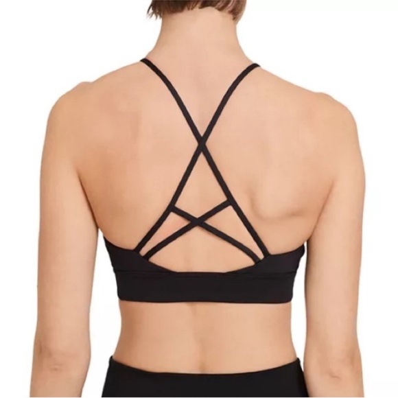 Nike Strappy Dri Fit Indy Rainbow Ladder Colorful Pride Striped Black Sports Bra - Picture 2 of 7